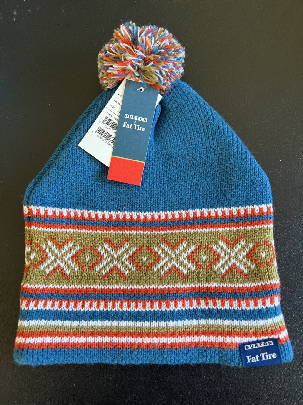 Burton X Fat Tire Beanie Hat Fairisle Pom One Size Unisex Snowboard Ski NEW Rare